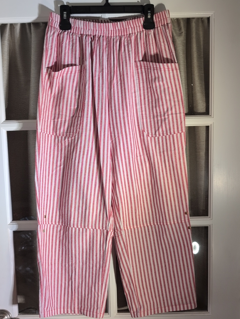 Striped Cotton Barrel Leg, Relaxed Fit Pants
